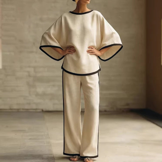 Round neck loose bat sleeves two-piece set