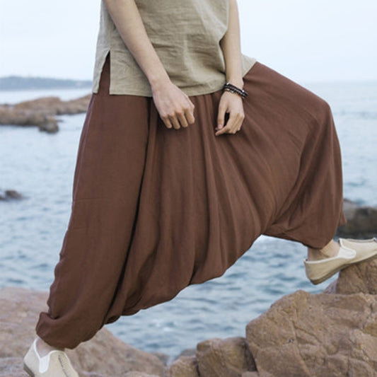 Men's Harem Pants Retro Drop Crotch Joggers Casual Trousers Men Baggy Loose Nepal Style Wide Leg Pants