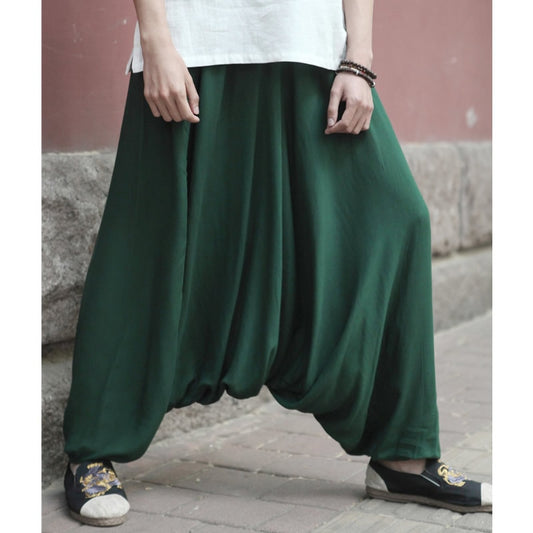 Men's Harem Pants Retro Drop Crotch Joggers Casual Trousers Men Baggy Loose Nepal Style Wide Leg Pants