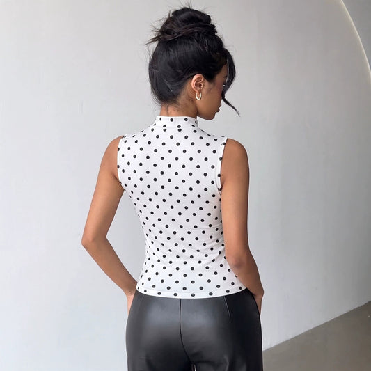 Wave point hanging neck sleeveless top fashion