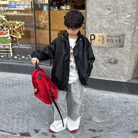 Children's leather jacket for men