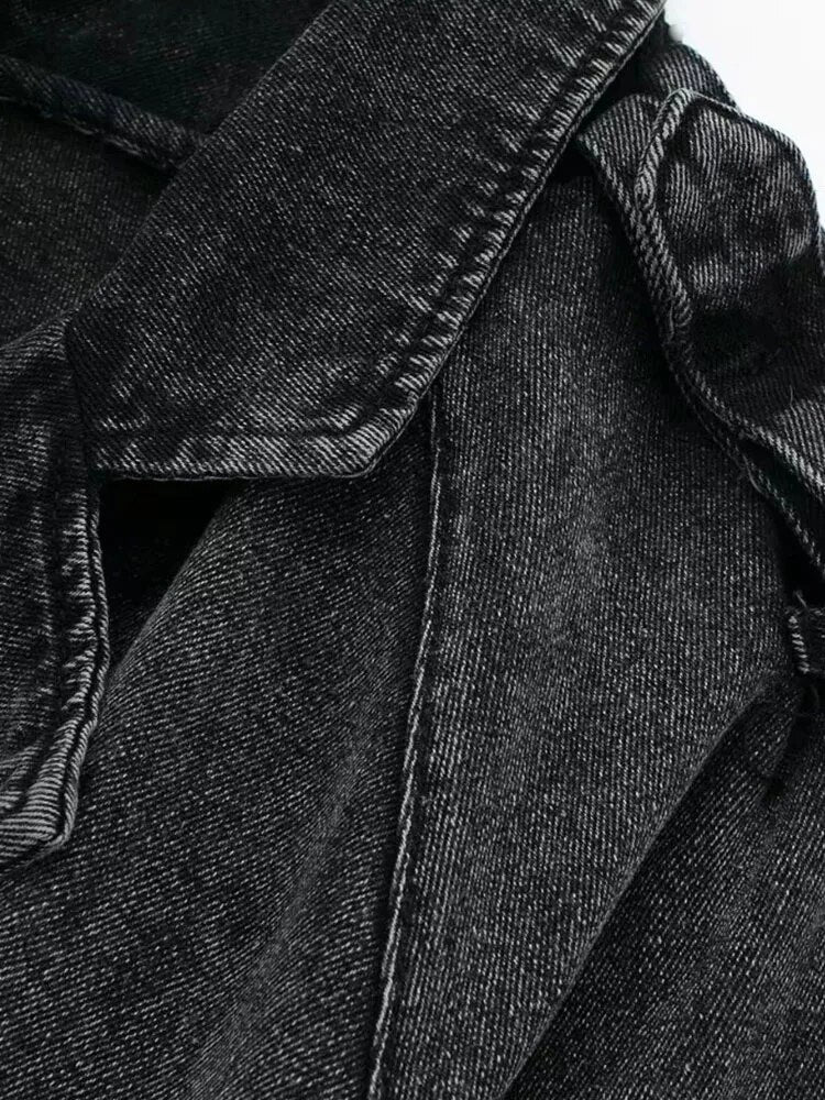 Woman Cropped Denim Jacket Autumn Women With Belt Jean Jackets for Women Long Sleeve Bomber Streetwear Coats