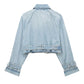 Women's Spring Denim Jackets Long Sleeve Crop Top Jacket With Belt Cropped Jean Jacket For Women