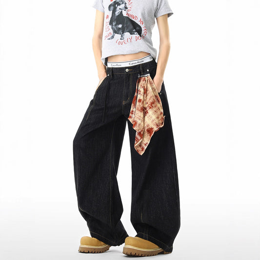 Plaid Baggy High Waist Zipper Jeans for Men and Women &ndash; Loose Wide Leg Oversized Pants