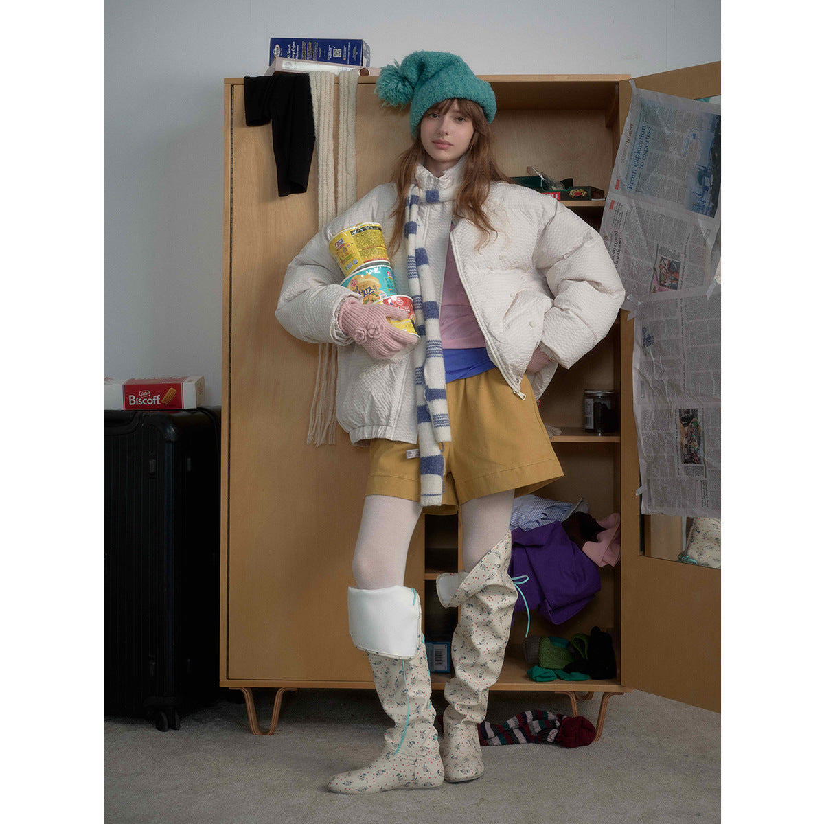 Warm cotton jacket with fake two coats
