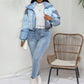 Women Fake Jean Printed Long Sleeve Zipper Fly Stand Collar Parkas Jackets  Autumn Winter Keep Warm Outcoats Jacket