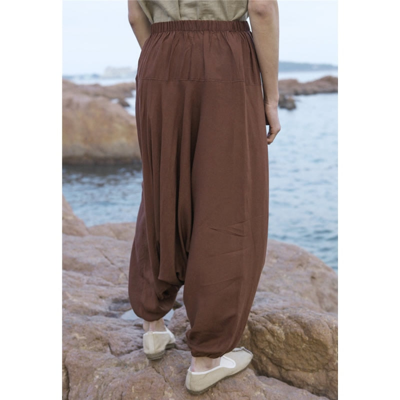 Men's Harem Pants Retro Drop Crotch Joggers Casual Trousers Men Baggy Loose Nepal Style Wide Leg Pants