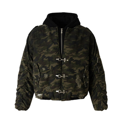 Broken hole hooded fake two coats