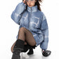 Imitation Jean Printed Cotton Padded Coat Fashion Women Stand Collar Zipper Loose Down Jacket Autumn  New