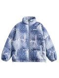 Imitation Jean Printed Cotton Padded Coat Fashion Women Stand Collar Zipper Loose Down Jacket Autumn  New