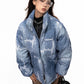 Imitation Jean Printed Cotton Padded Coat Fashion Women Stand Collar Zipper Loose Down Jacket Autumn  New
