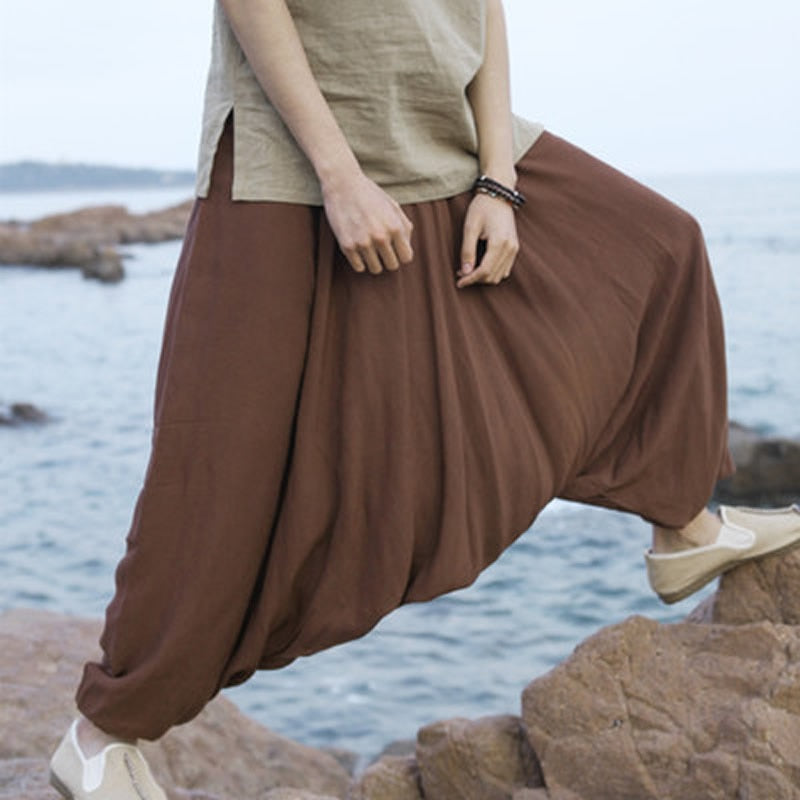 Men's Harem Pants Retro Drop Crotch Joggers Casual Trousers Men Baggy Loose Nepal Style Wide Leg Pants