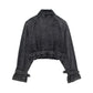 Woman Cropped Denim Jacket  Autumn Women With Belt Jean Jackets for Women Long Sleeve Bomber Streetwear Coats