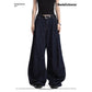 Jeans with Double Knee Tucks Vintage Baggy Deep Blue Denim Pants for Men and Women
