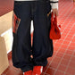 Style Unique Design Plaid Patchwork Denim Pants Men Baggy Loose Washed Straight Leg Wide Leg Pants