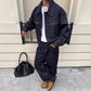 Retro Denim Raw Selvage Zipper Pocket Jean Jacket Men Short Loose Workwear Coat