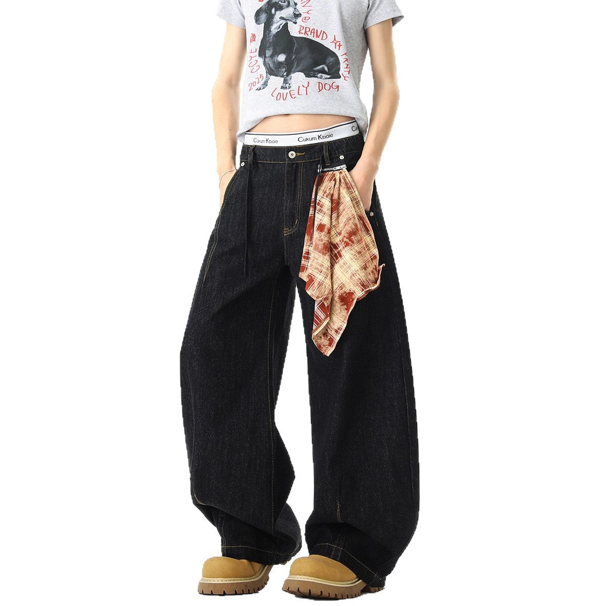 Plaid Baggy High Waist Zipper Jeans for Men and Women &ndash; Loose Wide Leg Oversized Pants