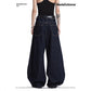 Jeans with Double Knee Tucks Vintage Baggy Deep Blue Denim Pants for Men and Women