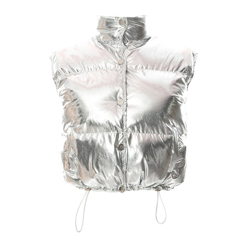 Autumn and winter coats vests, thickened warm glossy stand up collar short bread coats and cotton coats