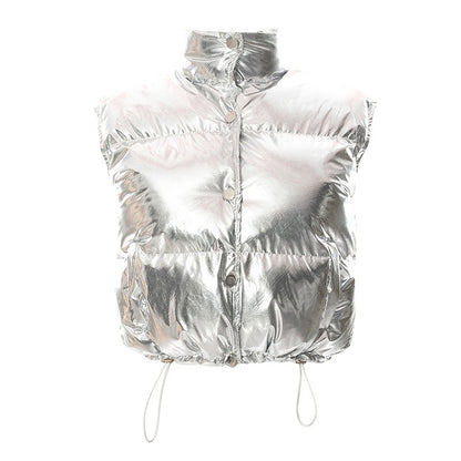 Autumn and winter coats vests, thickened warm glossy stand up collar short bread coats and cotton coats