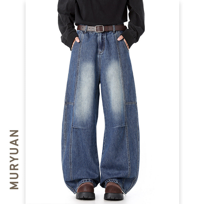 Pleated Baggy Wide-Leg Tapered Denim Pants for Men