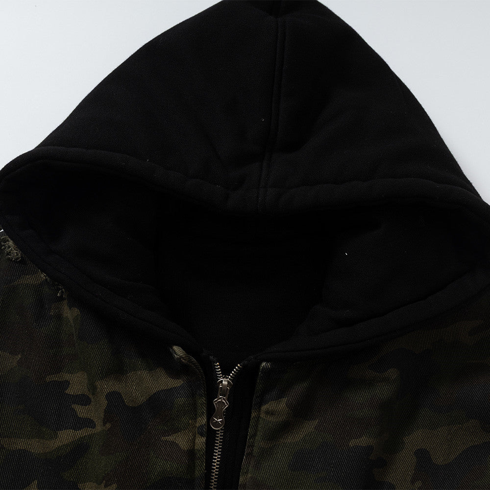 Broken hole hooded fake two coats