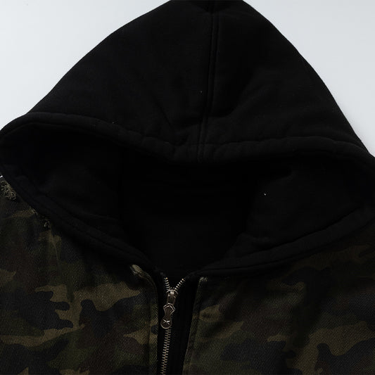 Broken hole hooded fake two coats
