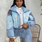 Women Fake Jean Printed Long Sleeve Zipper Fly Stand Collar Parkas Jackets  Autumn Winter Keep Warm Outcoats Jacket