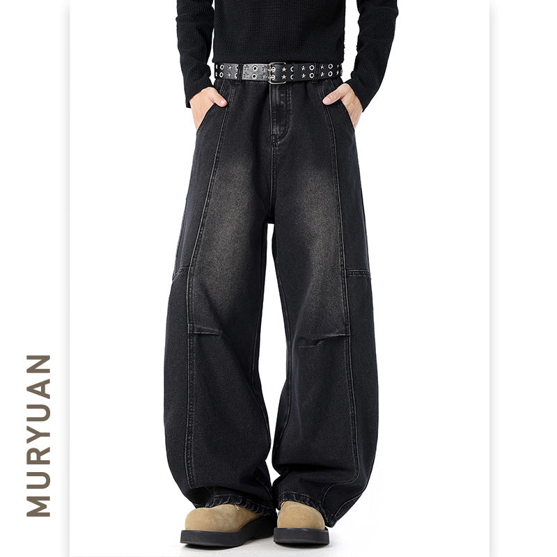 Pleated Baggy Wide-Leg Tapered Denim Pants for Men