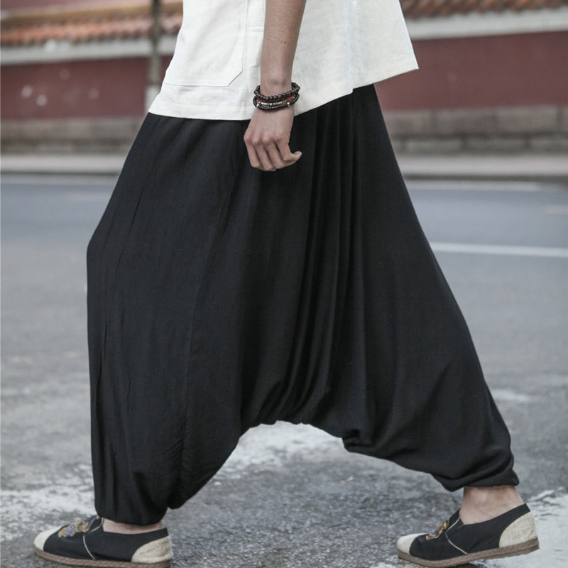 Men's Harem Pants Retro Drop Crotch Joggers Casual Trousers Men Baggy Loose Nepal Style Wide Leg Pants