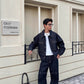Retro Denim Raw Selvage Zipper Pocket Jean Jacket Men Short Loose Workwear Coat