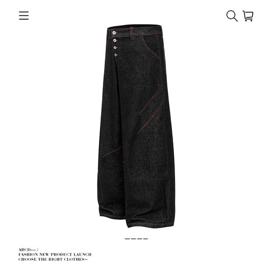 Baggy American Retro High Street Deconstructed Straight Leg Jeans Men Autumn Casual Loose Wide Leg Pants