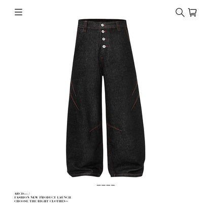 Baggy American Retro High Street Deconstructed Straight Leg Jeans Men Autumn Casual Loose Wide Leg Pants