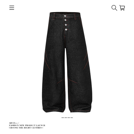 Baggy American Retro High Street Deconstructed Straight Leg Jeans Men Autumn Casual Loose Wide Leg Pants