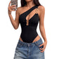 Slanted shoulder hollow tight jumpsuit for women