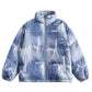 Imitation Jean Printed Cotton Padded Coat Fashion Women Stand Collar Zipper Loose Down Jacket Autumn  New
