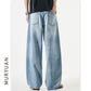 Knife Cut Denim Pants for Men and Women, Loose Baggy Slim Fit Wide Leg Trousers