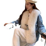Winter Women's Down Jackets Warm Denim Coat Big Fur Collar Parkas Fashion Jean Jacket Female Streetwear Overcoat
