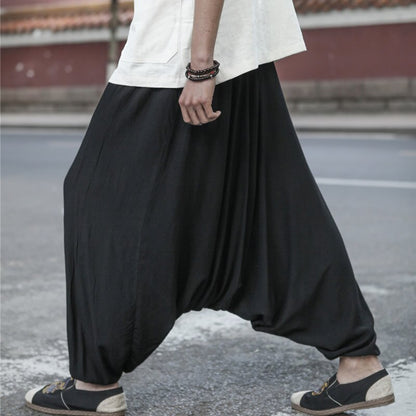 Men's Harem Pants Retro Drop Crotch Joggers Casual Trousers Men Baggy Loose Nepal Style Wide Leg Pants