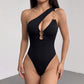 Slanted shoulder hollow tight jumpsuit for women