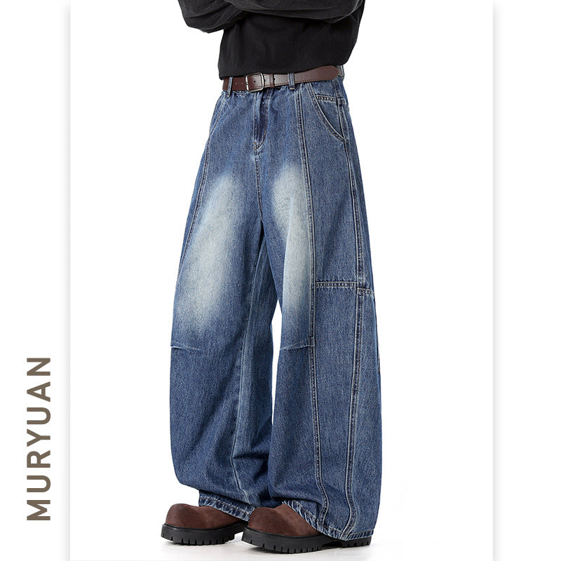 Pleated Baggy Wide-Leg Tapered Denim Pants for Men